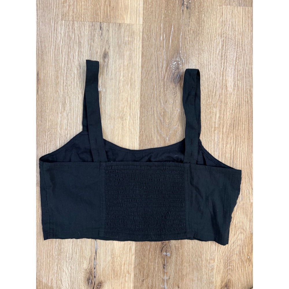 Aerie Womens Black Cotton Gauze Smocked Back Crop Top Adjustable Straps Large - Picture 7 of 7